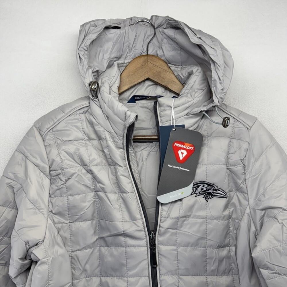 Baltimore Ravens Jacket Women's Medium Gray Rainier Primaloft Puffer Logo NEW
